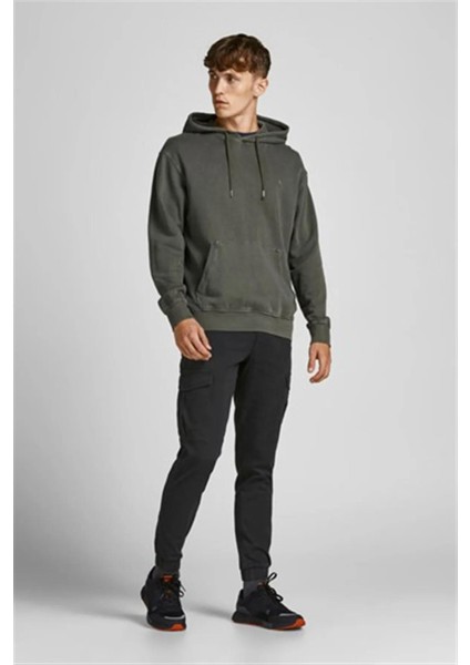 Jack & Jones 12186889_JPSTMARCO Jjjoe Cuffed Akm Normal Bel Düz Siyah Erkek Kargo Pantolon