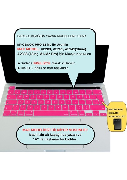 Macbook Pro Klavye Kılıfı 13inç M1-M2 UK(EU) İngilizce A2338 2289 2251 A2141 Uyumlu fiyatları