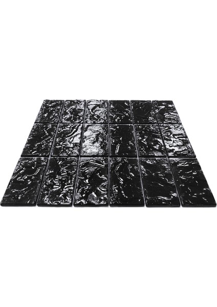 Mutfak Tezgah Arası, Banyo, Havuz, Sauna, Spa ve Yaşam Alanlarının Tüm Yüzeyleri Için Kaya Deseni Yüzeyli, 30X30 cm Fileli Siyah Kristal Cam Mozaik. ( 1 m2 fiyatıdır )