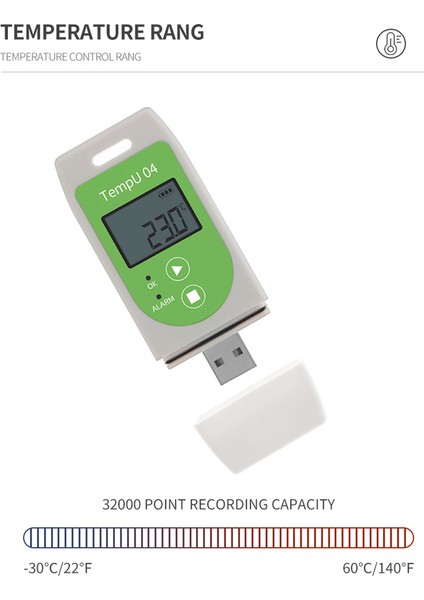TEMPU04 USB Sıcaklık Veri Kaydedici Kaydedici, 32000 Nokta Kapasiteli Yeniden Kullanılabilir Temp Veri Kaydedici 30% Off (Yurt Dışından) indirimleri