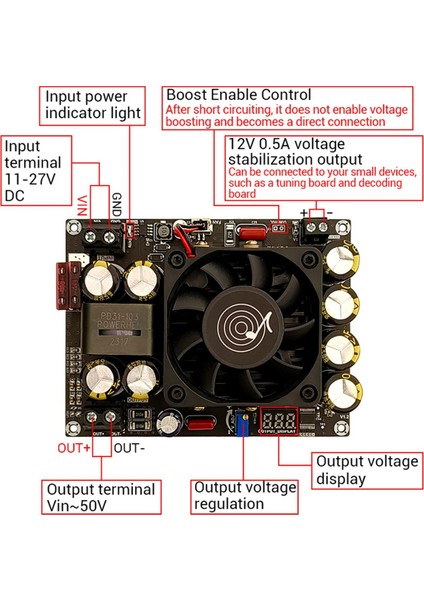 -PW500 Güçlendirme Devre Kartı Modülü 12V24V Ila 24V-50V Gerilim Göstergesi ile Ayarlanabilir 500W Gerilim Şarj Aleti Yükseltme Modülü (Yurt Dışından)