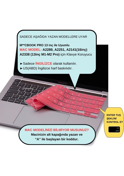 Macbook Pro Klavye Kılıfı 13inç M1-M2 US(ABD) İngilizce A2338 2289 2251 A2141 Uyumlu