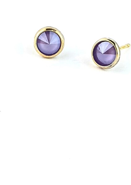 Lila Swarovski Taşlı 925AYAR Gümüş Üzerine Altın Kaplama Top Küpe