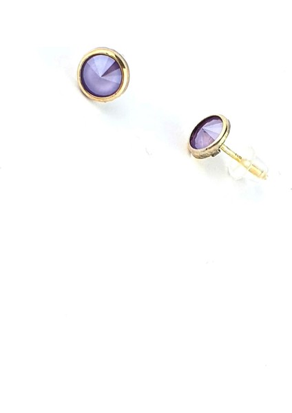 Lila Swarovski Taşlı 925AYAR Gümüş Üzerine Altın Kaplama Top Küpe fiyatları