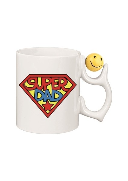 Superman Super Dad Baba Hediye Beyaz Kalp Kulplu Süblimasyon Baskılı Bardak Kupalar