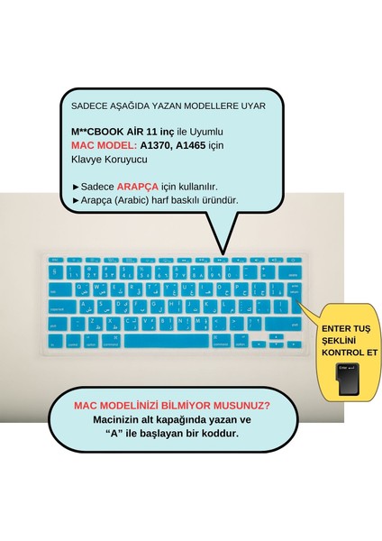 Arapça Klavye Macbook Air Kılıf 11 inç A1370 A1465 UK Enter ile Uyumlu