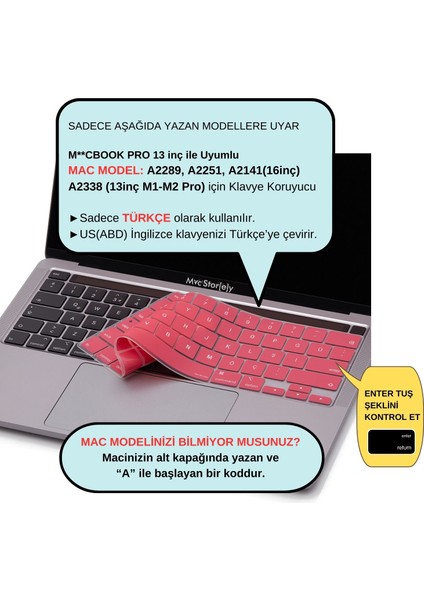 Macbook Pro Klavye Kılıfı 13inç M1-M2 US-TR A2338 2289 2251 A2141 ile Uyumlu