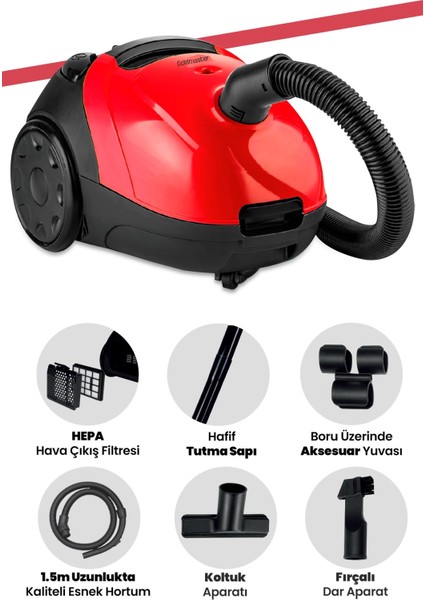 Micro Kırmızı 2,5 Litre Kapasiteli Yıkanabilir Toz Torbalı 5 Yıl Garantili Elektrikli Süpürge fiyatları