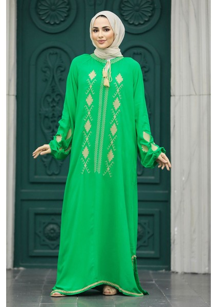 Desen Detaylı Yeşil Tesettür Elbise 10136Y fiyatları