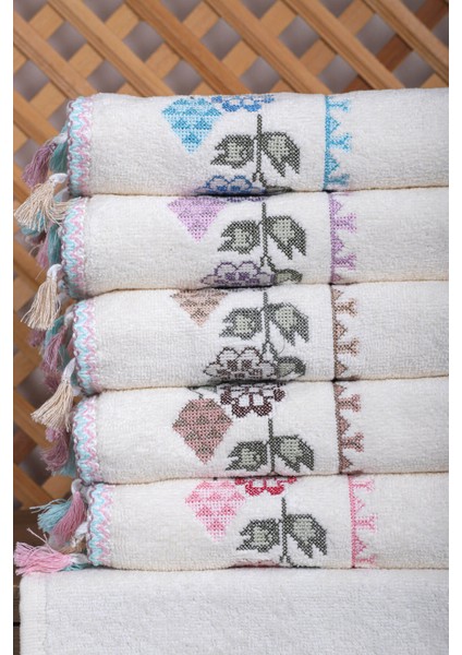 6 Lı Kanaviçe Çiçek Nakışlı El Yüz Havlu Seti Püsküllü Hediyelik Çeyizlik El Yüz Havlu Takımı 50 x 90 cm fiyatları