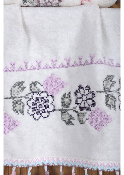 6 Lı Kanaviçe Çiçek Nakışlı El Yüz Havlu Seti Püsküllü Hediyelik Çeyizlik El Yüz Havlu Takımı 50 x 90 cm modelleri