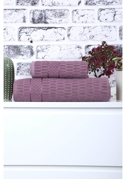 2 Parça Jakarlı Renkli Kadın-Erkek Banyo Havlu Takımı 90X150 cm