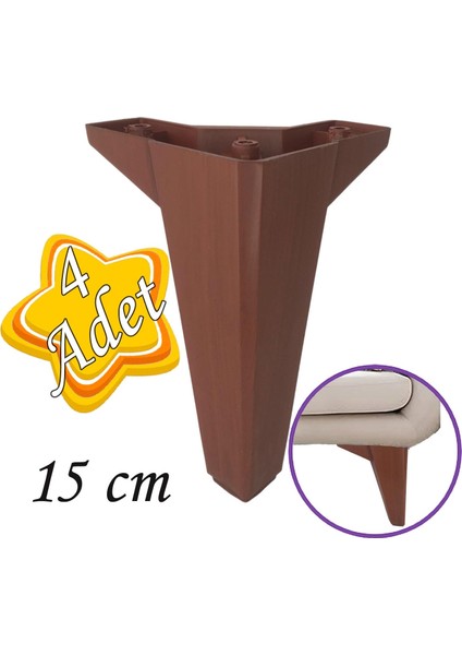 4 Adet Serdivan 15 cm Ceviz Ahşap Desenli Lüx Mobilya Kanepe Sehpa Ünite Koltuk Ayağı Baza Ayak