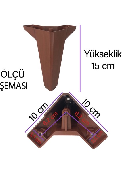 4 Adet Serdivan 15 cm Ceviz Ahşap Desenli Lüx Mobilya Kanepe Sehpa Ünite Koltuk Ayağı Baza Ayak