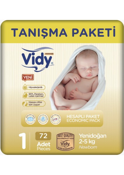 1 Numara Bebek Bezi Yenidoğan Premium 72 Adet Paket 2-5 kg