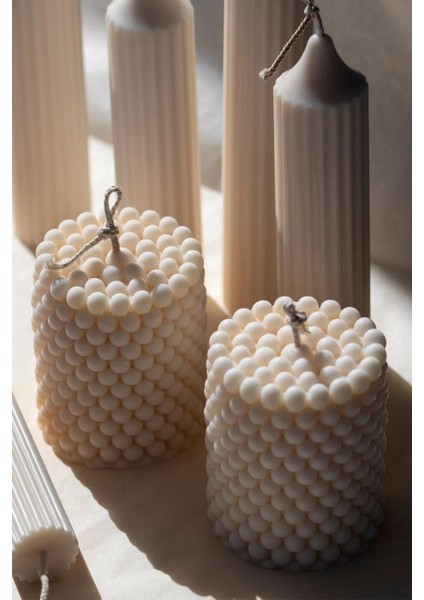 3 Adet Bubble Silindir Mum Pudra Kokulu Pearl Candle Soya Wax Vegan Mum