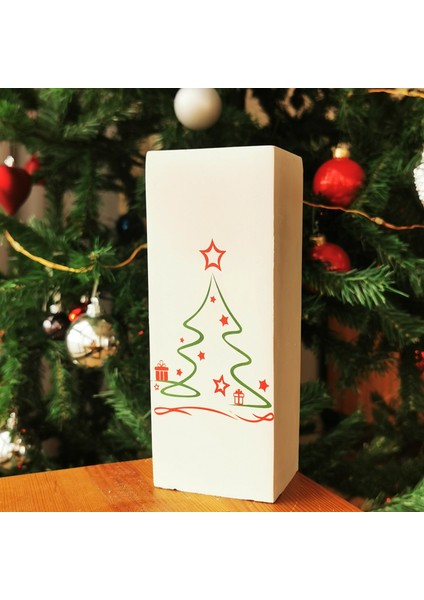 Çam Ağacı Desenli Yılbaşı Temalı Beton Mum