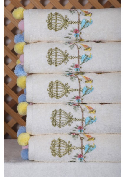 6 Lı Kuş Nakışlı El Yüz Havlu Seti Ponponlu Hediyelik Çeyizlik El Yüz Havlu Takımı 50 x 90 cm fiyatları