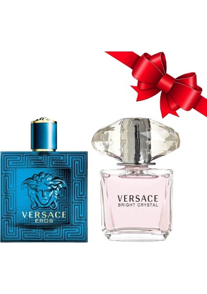 Eros Edt Erkek Parfüm 200ml + Versace Bright Crystal Edt Kadın Parfüm 90ml Sevgililer Günü Özel  Seti