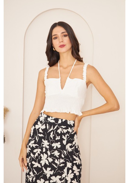 Beyaz Askılı Crop Bluz DM7003