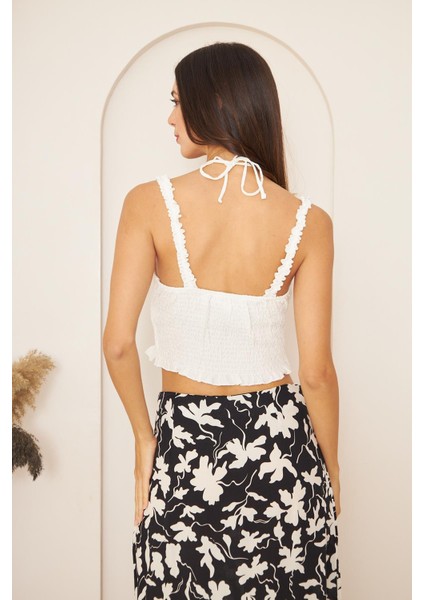 Beyaz Askılı Crop Bluz DM7003