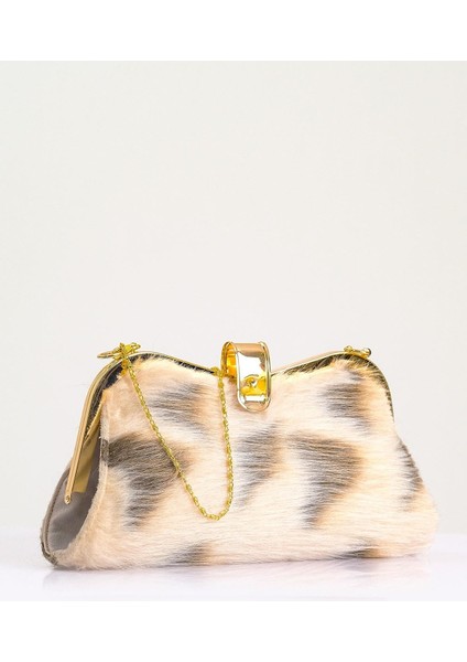 Kadın Bej Desenli Suni Kürk Zincirli El ve Omuz Clutch Portföy Çanta fiyatları