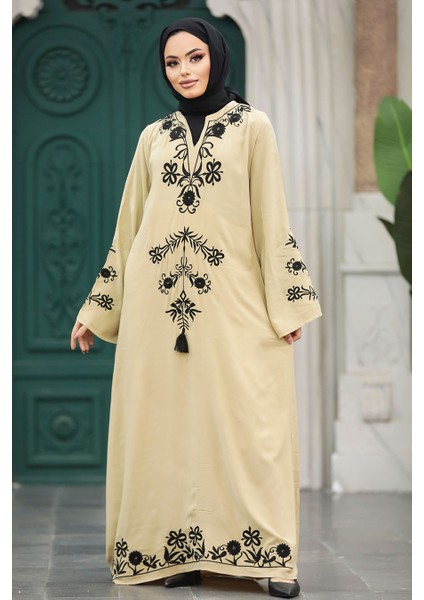 Çiçek Detaylı Bej Tesettür Elbise 11153BEJ fiyatları