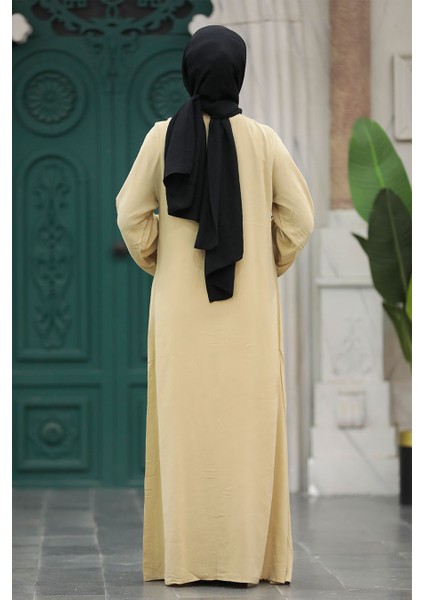 Çiçek Detaylı Bej Tesettür Elbise 11153BEJ fırsatları