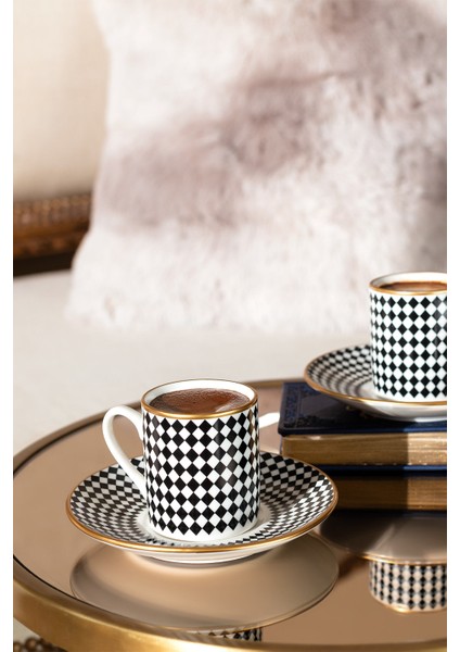 Evorde Bella 6 Kişilik Kahve Fincanı Seti - Siyah/beyaz
