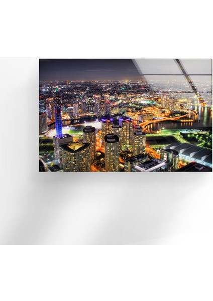 Yokohama Şehri Temperli Cam Duvar Tablosu