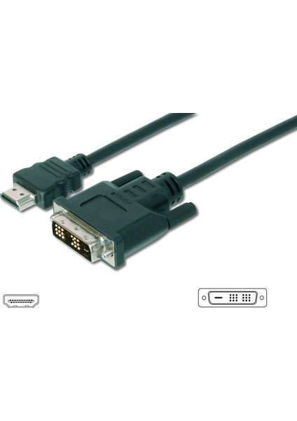 HDMI DVI-D Adaptörü, HDMI Tip A Erkek - DVI-D (18+1) Erkek, AWG 28, 5 metre, HDMI 1.3, UL, siyah renk