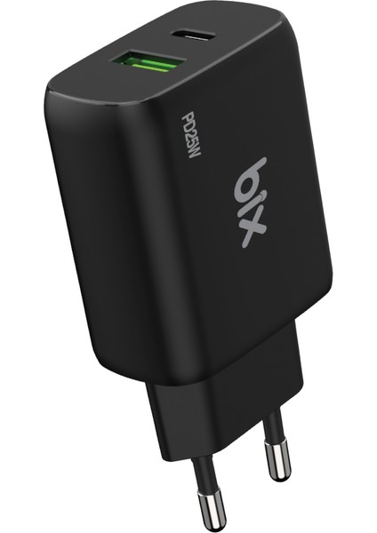 ZH-2U41T 25W Çift Portlu Usb-A Qc ve Type-C Pd 3.0 Pps Hızlı Şarj Adaptörü Siyah