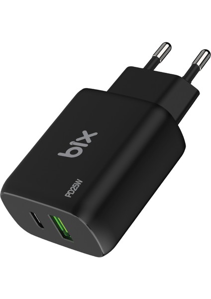 ZH-2U41T 25W Çift Portlu Usb-A Qc ve Type-C Pd 3.0 Pps Hızlı Şarj Adaptörü Siyah