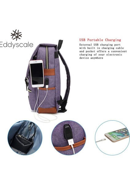 Su Geçirmez Seyahat Vintage Sırt Çantası, USB Şarj Portu ile Erkek Kadın 15.6 Inç Dizüstü Bilgisayar (Yurt Dışından)