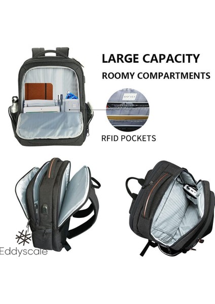 17.3 Inç Laptop Sırt Çantası, USB Şarj Portu ile Rahat Seyahat / Iş / Kolej / Kadın / Erkekler Için Su Geçirmez Sırt Çantası (Yurt Dışından)