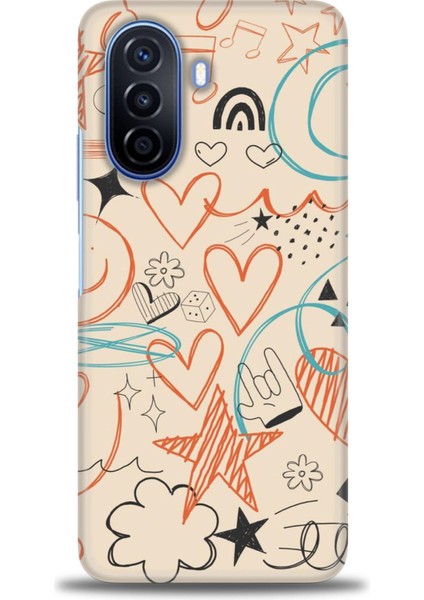 Huawei Nova Y70 Kılıf Hd Baskılı - Notalar Turuncu