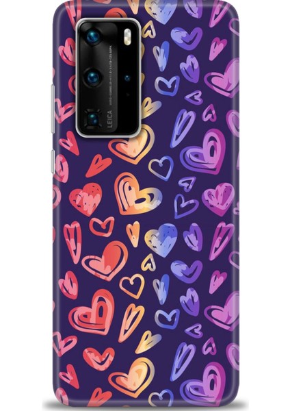 Huawei P40 Pro Kılıf Hd Baskılı - Renkli Kalpler