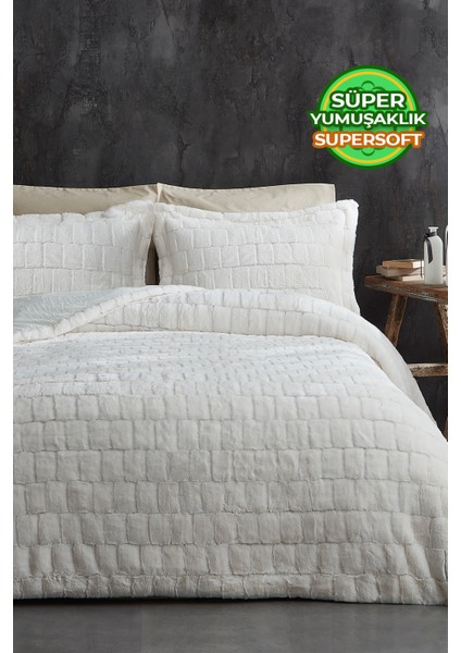Çift (Taraflı) Kişilik Kürk Yorgan Uyku Seti Yumuşak Dolgulu Wellsoft Peluş 3 Parça Benita