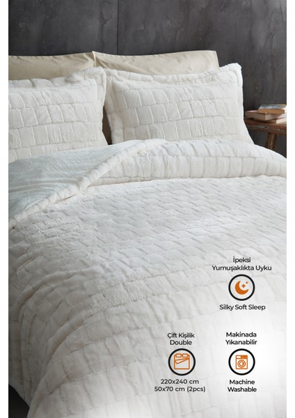 Çift (Taraflı) Kişilik Kürk Yorgan Uyku Seti Yumuşak Dolgulu Wellsoft Peluş 3 Parça Benita modelleri