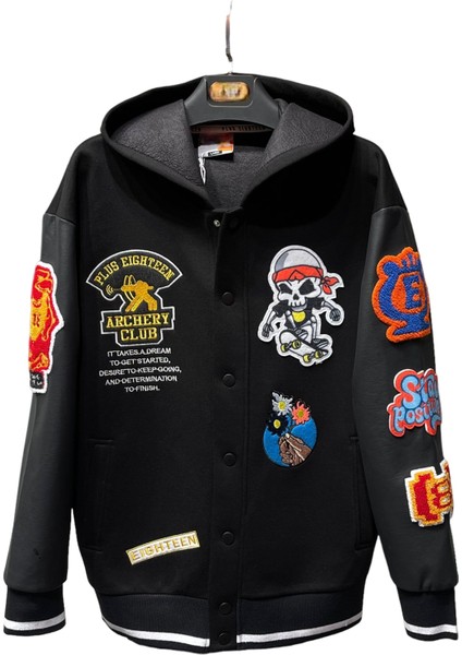 Erkek Giyim Yeni Sezon Nakış Yazı Figür Detay Aplikeli Deri Kol Manşet Detaylı Kolej Mont / Ceket fiyatları