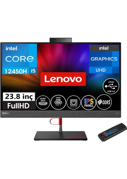 All-In-One Thinkcentre Neo 50A Intel® Core™ I5-12450H 64GB 1tb SSD 23.8" Fhd IPS Freedos All In One Bilgisayar F12B800DHTX08+ZETTAUSBBELLEK