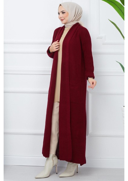 Şal Yaka Cepli Triko Hırka Bordo HM2243 fiyatları