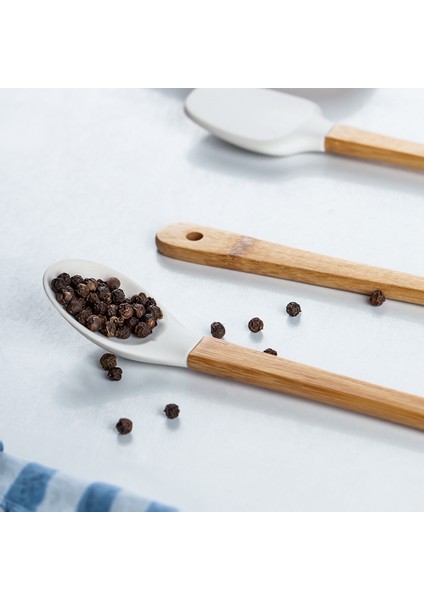 Mıen 3 Parça Mini Silikon Kaşık Spatula Fırça - Yanmaz Yapışmaz Hazırlık Seti - 23 cm