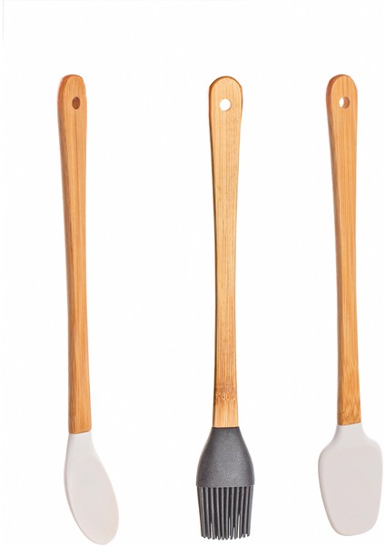 Mıen 3 Parça Mini Silikon Kaşık Spatula Fırça - Yanmaz Yapışmaz Hazırlık Seti - 23 cm