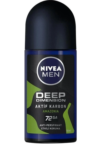 NIVEA Men Erkek Roll On Deodorant Deep Dimension Amazonia 48 Saat Anti-perspirant Koruma 50ml; Çekici Koku