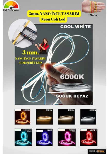 3mm. Nano Ince Cob Şerit LED - 2000K