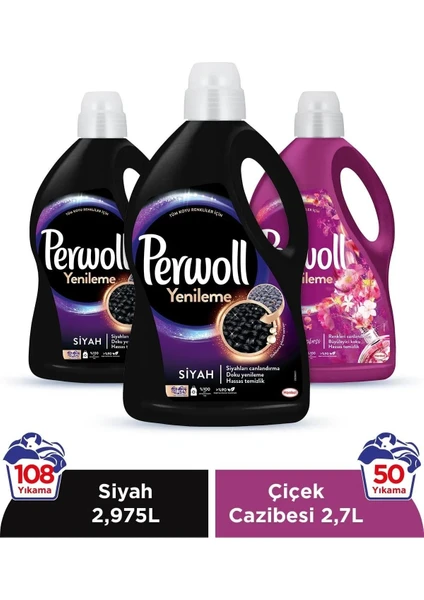 Yenileme Siyah 2x2.97L & Perwoll Yenileme Çiçek Cazibesi Renkliler 2.75L (3'lü Set)