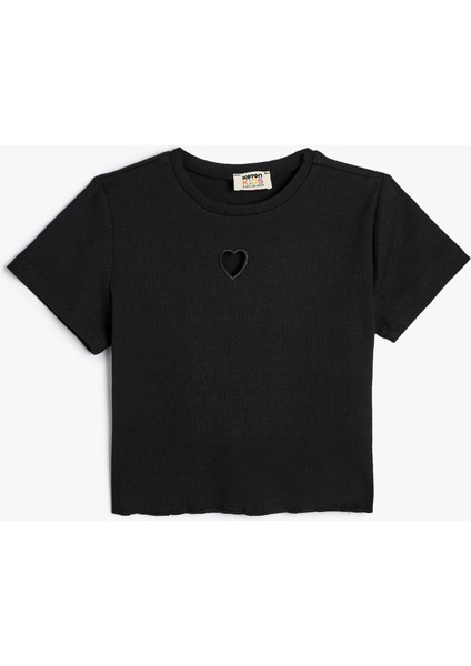 Tişört Kısa Kollu Bisiklet Yaka Kalp Pencere Detaylı Kaşkorse