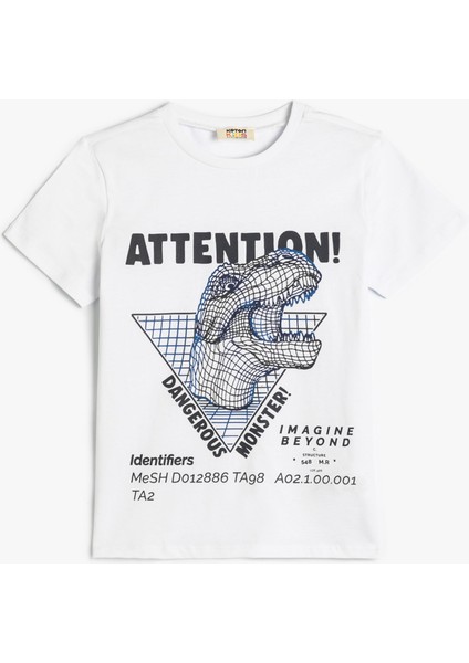 Dinozorlu Tişört Kısa Kollu Bisiklet Yaka Pamuklu