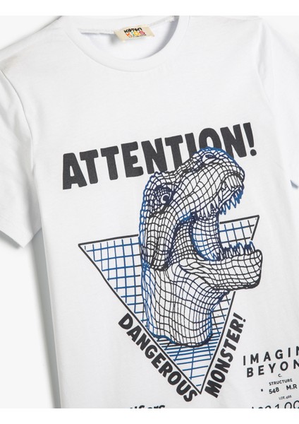 Dinozorlu Tişört Kısa Kollu Bisiklet Yaka Pamuklu modelleri